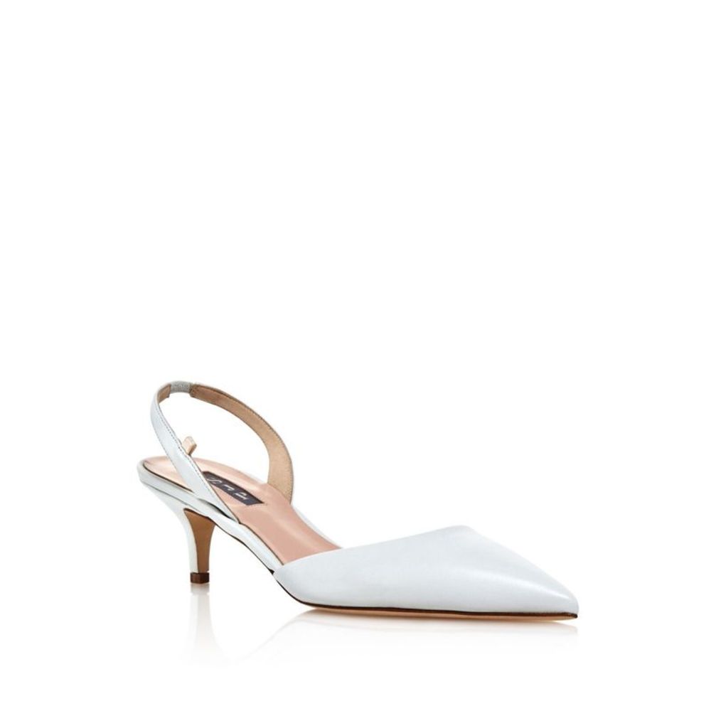 SJP Womens White Bliss Pointed Toe Kitten Heel Slip On Leather Slingback 39